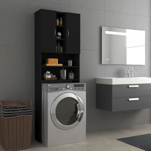 Vidaxl Meuble Pour Machine  Laver Noir 64x25,5x190 Cm