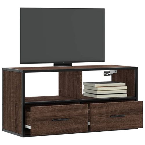 Vidaxl Meuble Tv Chne Marron 80x31x39,5 Cm Bois D'ingnierie Et Mtal
