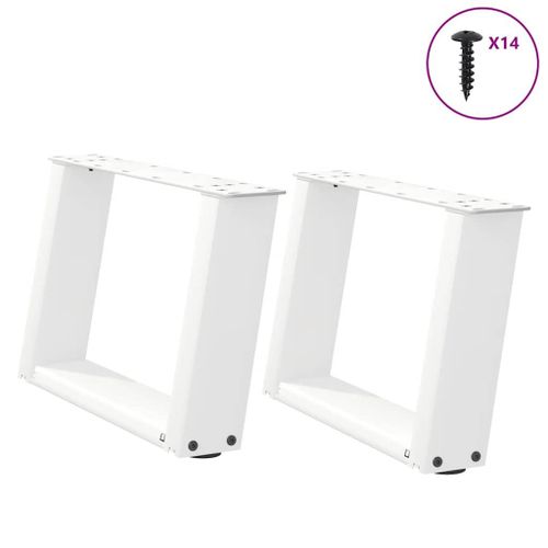 Vidaxl Pieds De Table Basse Forme De U 2 Pcs Blanc 50x(30-31) Cm Acier