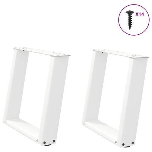 Vidaxl Pieds De Table Basse Forme De U 2 Pcs Blanc 50x(42-43) Cm Acier