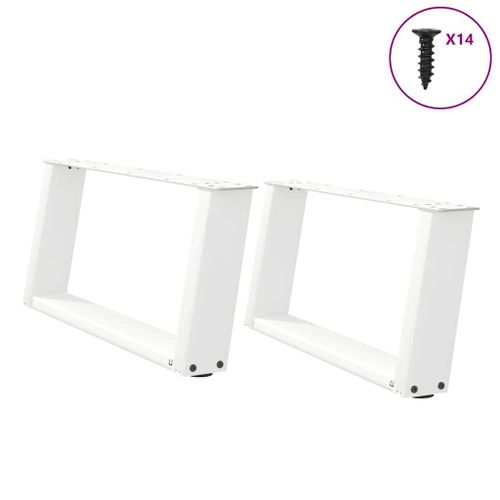 Vidaxl Pieds De Table Basse Forme De U 2 Pcs Blanc 60x(30-31) Cm Acier