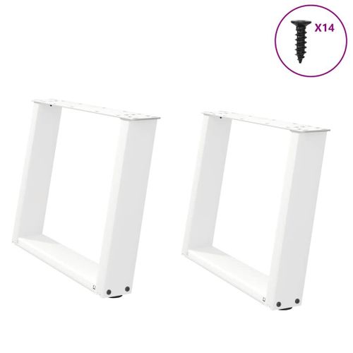 Vidaxl Pieds De Table Basse Forme De U 2 Pcs Blanc 60x(42-43) Cm Acier
