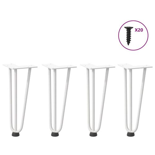 Vidaxl Pieds De Table En Forme D'pingle  Cheveux 4 Pcs Blanc 30 Cm