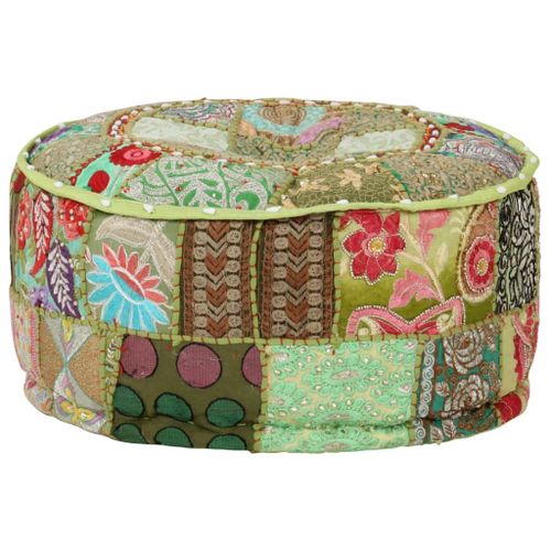 Vidaxl Pouf Rond En Coton Fait  La Main 40 X 20 Cm Vert