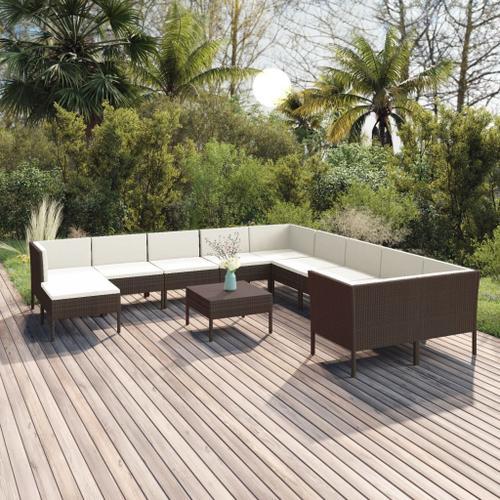 Vidaxl Salon De Jardin 12 Pcs Avec Coussins Rsine Tresse Marron