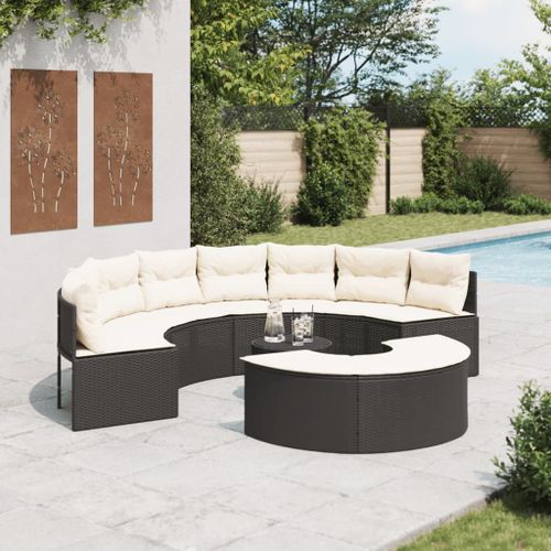 Vidaxl Salon De Jardin 3 Pcs Demi-Rond Noir Rsine Tresse