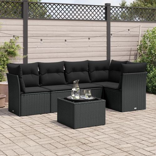 Vidaxl Salon De Jardin 6 Pcs Avec Coussins Noir Rsine Tresse
