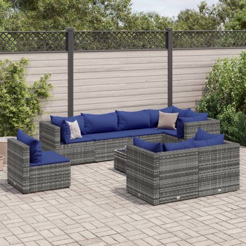 Vidaxl Salon De Jardin 9 Pcs Avec Coussins Gris Rsine Tresse