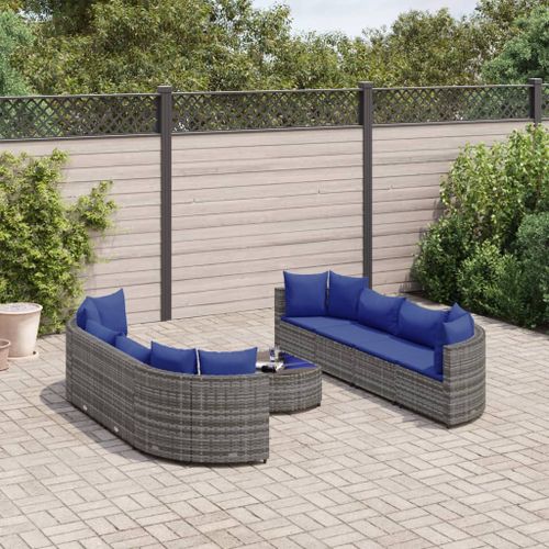 Vidaxl Salon De Jardin 9 Pcs Avec Coussins Gris Rsine Tresse