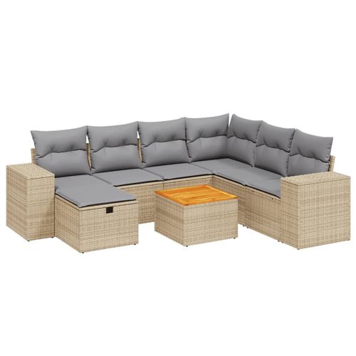 Vidaxl Salon De Jardin Avec Coussins 8pcs Mlange Beige Rsine Tresse