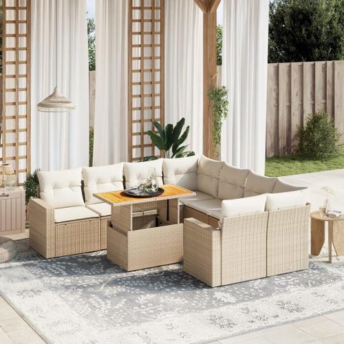 Vidaxl Salon De Jardin Avec Coussins 9 Pcs Beige Rsine Tresse