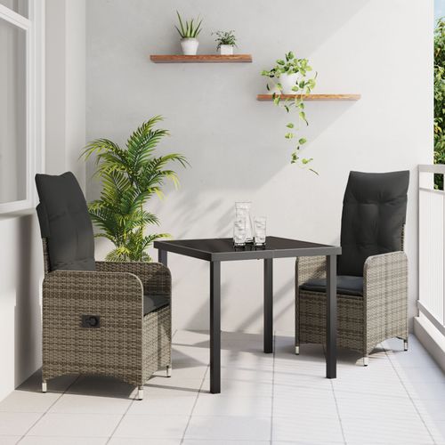 Vidaxl Set De Salle  Manger De Jardin 3 Pices Avec Coussins Gris Poly Rattan