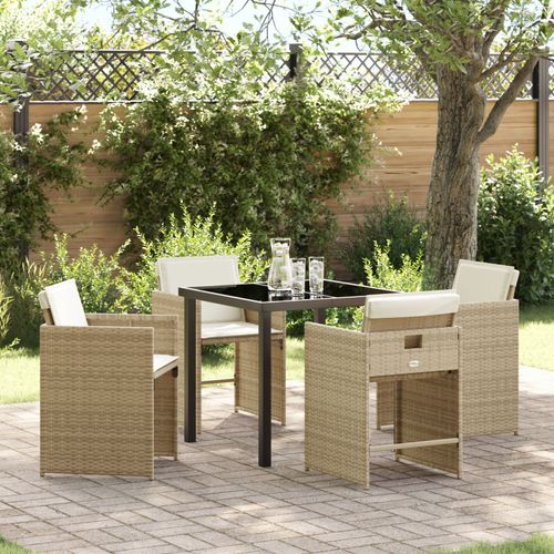 Vidaxl Set De Salle  Manger De Jardin 5 Pices Avec Coussins Beige En Poly Rattan