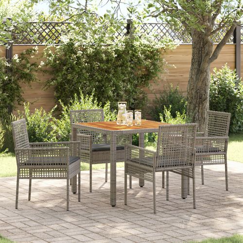 Vidaxl Set De Salle  Manger De Jardin 5 Pices Avec Coussins Gris En Poly Rattan