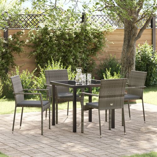 Vidaxl Set De Salle  Manger De Jardin 5 Pices Avec Coussins Gris Poly Rattan