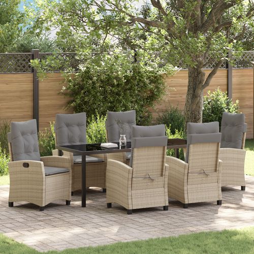 Vidaxl Set De Salle  Manger De Jardin 7 Pices Avec Coussins Beige En Rattan Poly