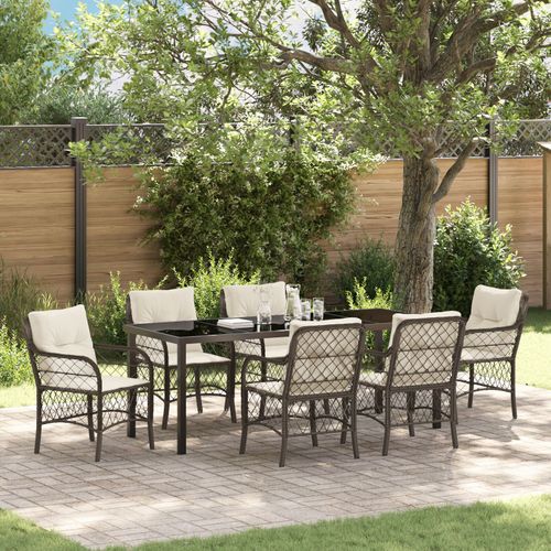 Vidaxl Set De Salle  Manger De Jardin 7 Pices Avec Coussins En Rattan Poly Marron