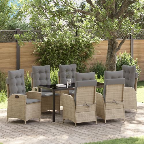 Vidaxl Set De Salle  Manger De Jardin De 7 Pices Avec Coussins Beige En Poly Rattan