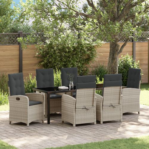 Vidaxl Set De Salle  Manger De Jardin De 7 Pices Avec Coussins Gris Clair En Poly Rattan