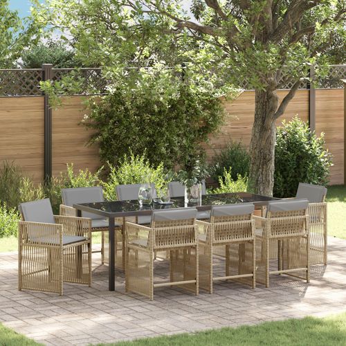Vidaxl Set De Salle  Manger De Jardin De 9 Pices Avec Coussins Beige Poly Rotin