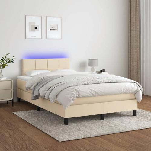 Vidaxl Sommier Tapissier Avec Matelas Et Led Crme 120x200 Cm Tissu