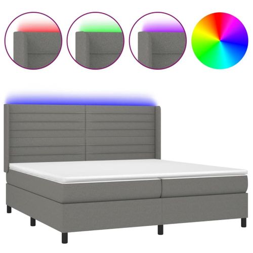 Vidaxl Sommier Tapissier Et Matelas Et Led Gris Fonc 200x200 Cm Tissu
