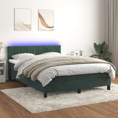 Vidaxl Sommier Tapissier Matelas Et Led Vert Fonc 140x190 Cm Velours