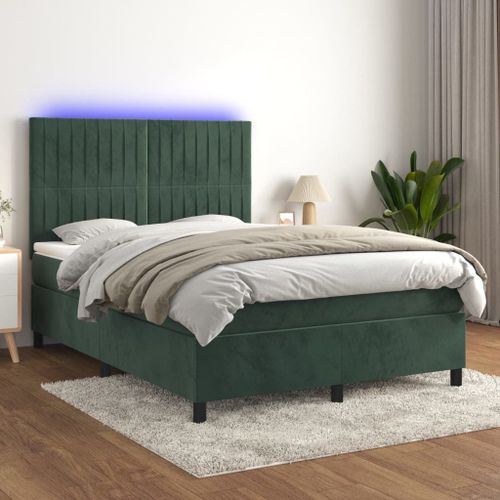 Vidaxl Sommier Tapissier Matelas Et Led Vert Fonc 140x190 Cm Velours