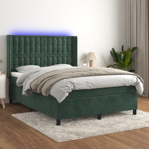 Vidaxl Sommier Tapissier Matelas Et Led Vert Fonc 140x200 Cm Velours