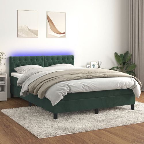 Vidaxl Sommier Tapissier Matelas Et Led Vert Fonc 140x200 Cm Velours