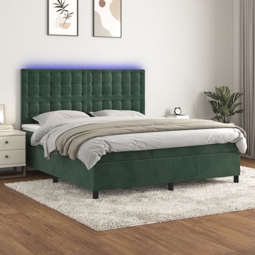 Vidaxl Sommier Tapissier Matelas Et Led Vert Fonc 180x200 Cm Velours