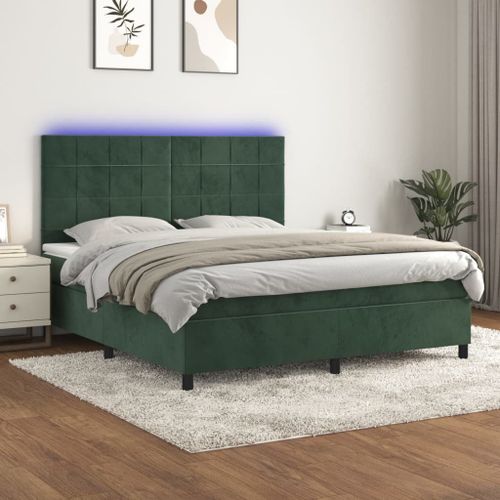 Vidaxl Sommier Tapissier Matelas Et Led Vert Fonc 180x200 Cm Velours