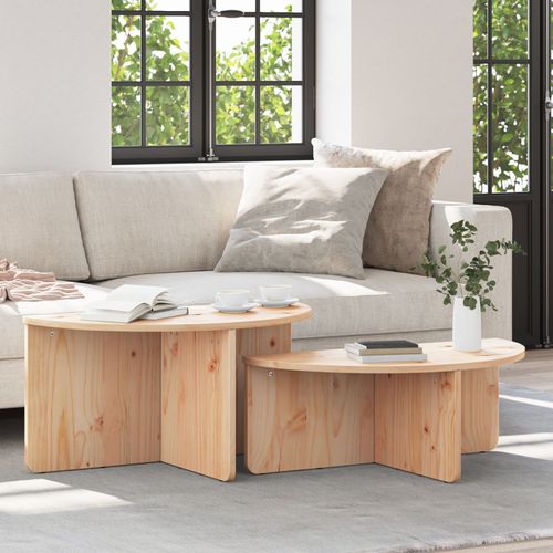 Vidaxl Table Basse 2 Pcs Naturel 79 X 39.5 X 40 Cm Bois De Pin Massif