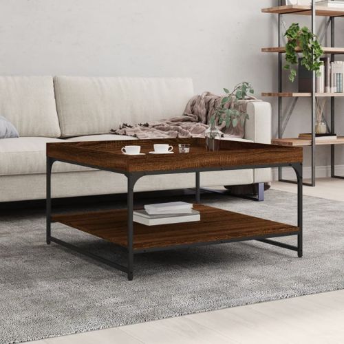 Vidaxl Table Basse Chne Marron 80x80x45 Cm Bois D'ingnierie Et Fer
