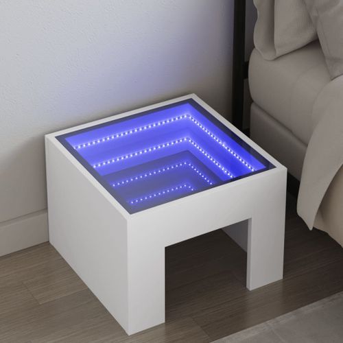 Vidaxl Table De Chevet Avec Led Infini Blanc 40x40x30 Cm
