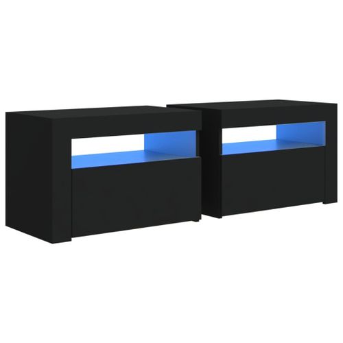 Vidaxl Tables De Chevet 2 Pcs Avec Led Noir 60x35x40 Cm