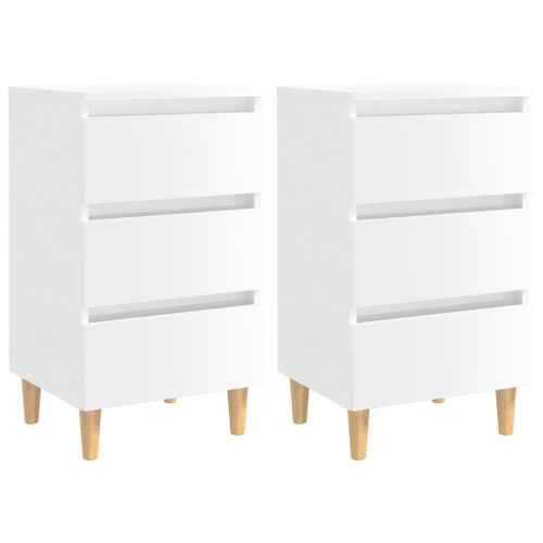 Vidaxl Tables De Chevet Pieds En Bois 2 Pcs Blanc Brillant 40x35x69 Cm