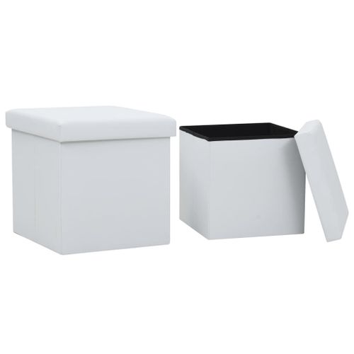 Vidaxl Tabourets De Rangement Pliables 2 Pcs Blanc Similicuir