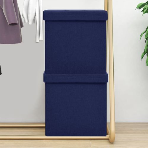 Vidaxl Tabourets De Rangement Pliables 2 Pcs Bleu Faux Lin