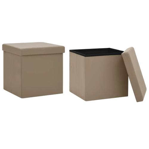 Vidaxl Tabourets De Rangement Pliables 2 Pcs Cappuccino Pvc