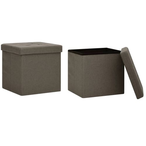Vidaxl Tabourets De Rangement Pliables 2 Pcs Marron Faux Lin