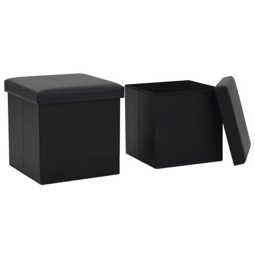 Vidaxl Tabourets De Rangement Pliables 2 Pcs Noir Similicuir