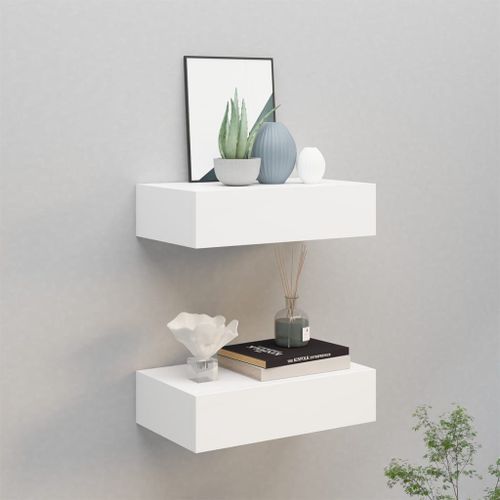 Vidaxl tagres  Tiroirs Murales 2 Pcs Blanc 40x23,5x10 Cm Mdf