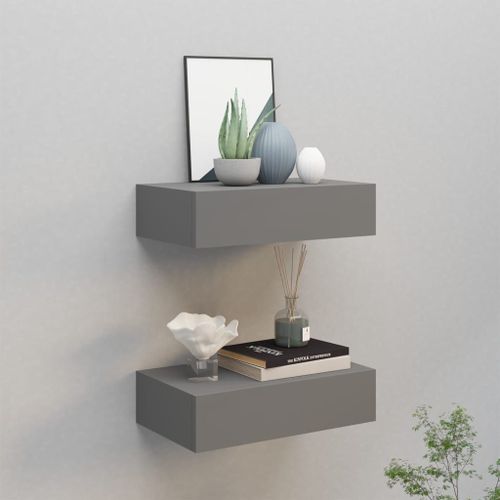 Vidaxl tagres  Tiroirs Murales 2 Pcs Gris 40x23,5x10 Cm Mdf