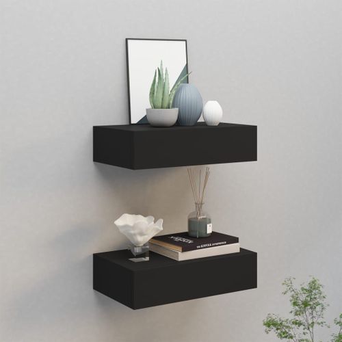 Vidaxl tagres  Tiroirs Murales 2 Pcs Noir 40x23,5x10 Cm Mdf