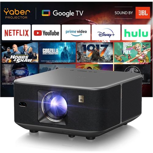 Videoprojecteur 1600 ANSI avec Son JBL, Yaber K3 Projecteur Video Google TV, 30W Haut-Parleurs, WiFi6 Bluetooth Retroprojecteur Auto Focus/Keystone, vitement d'objets et Adaptation  l'cran(Gris)