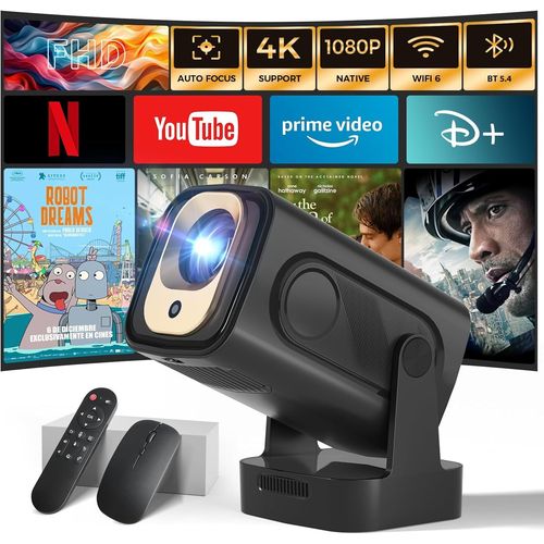 Vidoprojecteur [Auto Focus & 1080P Natif & Apps Intgress] Rtroprojecteur 4K Auto Correction Wifi 6 Bluetooth 5.4 Mini Projecteur Portable Compatible Avec Hdmi/Tv Stick/Memory Stick/Laptop, Noir