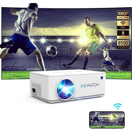 Vidoprojecteur WiFi Bluetooth, WEWATCH V10 Vidoprojecteur Portable, 8500 Lumens, Supporte 1080p Full HD