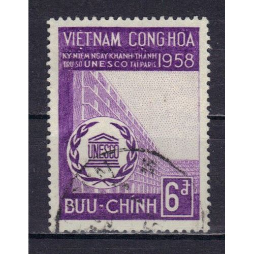 Vietnam Du Sud 1958 : Inauguration Du Palais De L'u.N.E.S.C.O.  Paris - Timbre 6 Pi. Violet Et Lilas Oblitr