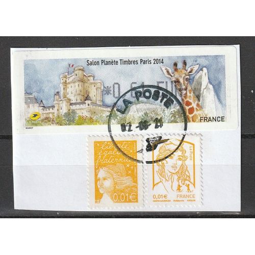 Vignette Lisa Salon Plante Timbres Paris 2014 Sur Fragment Avec Deux Timbres 0.01ct Oblitre 02/08/2021